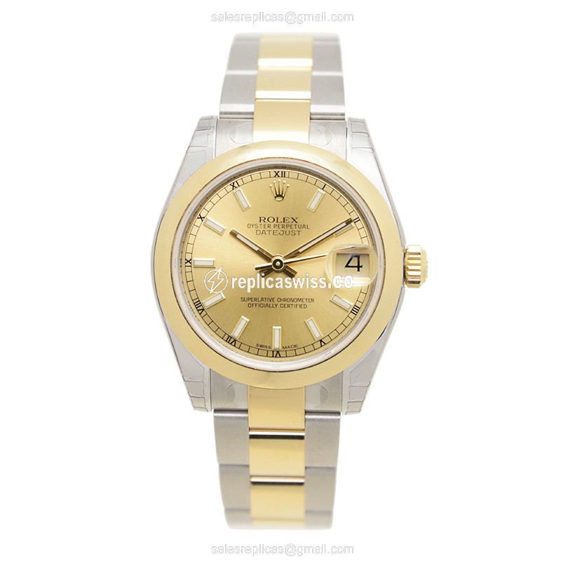 Rolex Lady Datejust Replica - Automatic - Gold Dial - Silver Clasp - 18mm - View 2