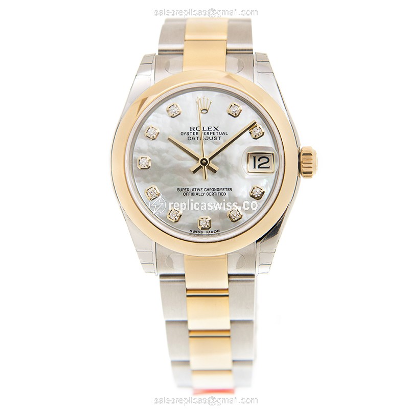 Rolex Datejust Replica - Automatic - White Dial - Gold Clasp - Gold Strap - View 2