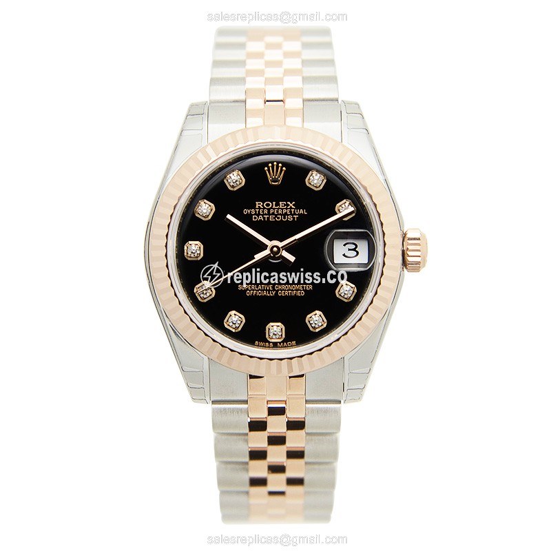 Rolex Datejust Replica - Automatic - 18kt Rose Gold & Steel Case - Black Dial - View 2