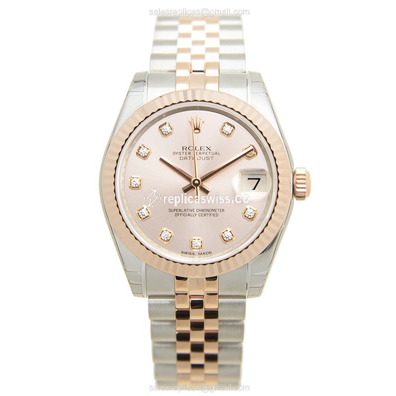 Rolex Datejust Lady Replica - Automatic - Rose Gold & Steel - Pink Dial, Silver Clasp - View 2