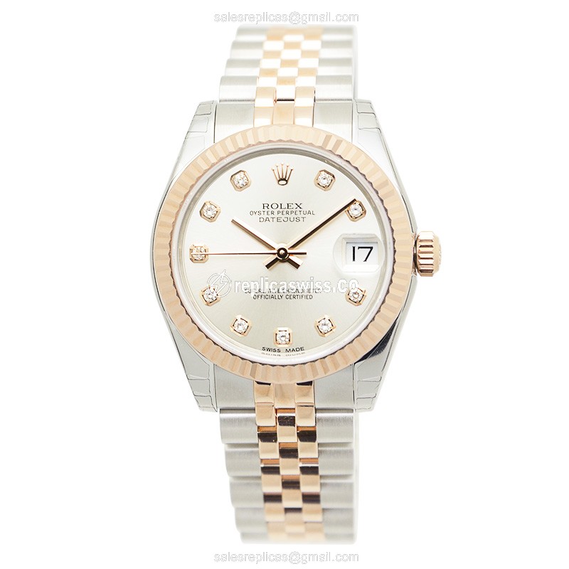 Rolex Datejust Replica | Automatic | 18kt Rose Gold & Steel Case | Silver Dial - View 2
