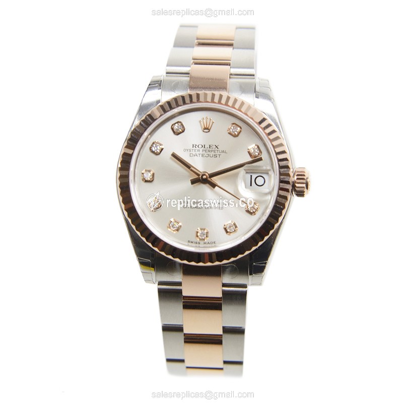 Rolex Datejust Replica - Automatic | Rose Gold Case | Silver Dial | Steel Clasp | Gold Strap - View 2
