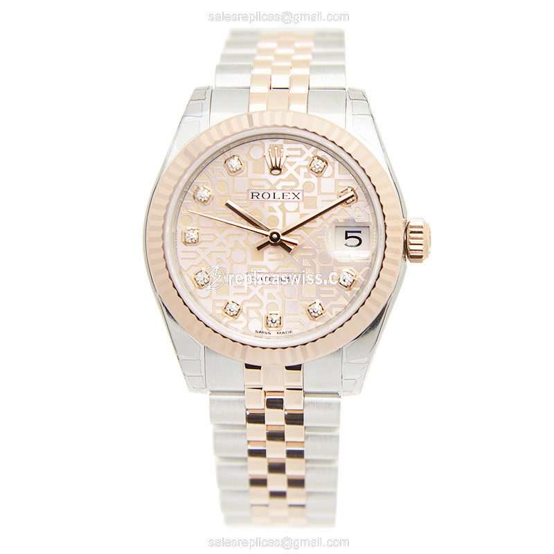 Rolex Lady Datejust Replica | Automatic | Rose Gold & Steel Case | Gold Dial - View 2