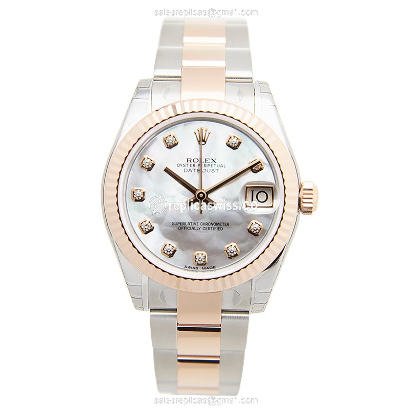 Rolex Datejust Lady Replica - Automatic - 18kt Rose Gold & Steel - Silver Dial - View 2