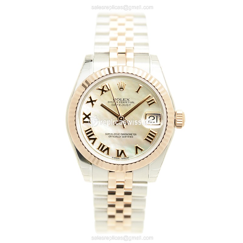 Rolex Datejust Replica - Automatic - White Dial - 18kt Rose Gold & Steel Case - View 2