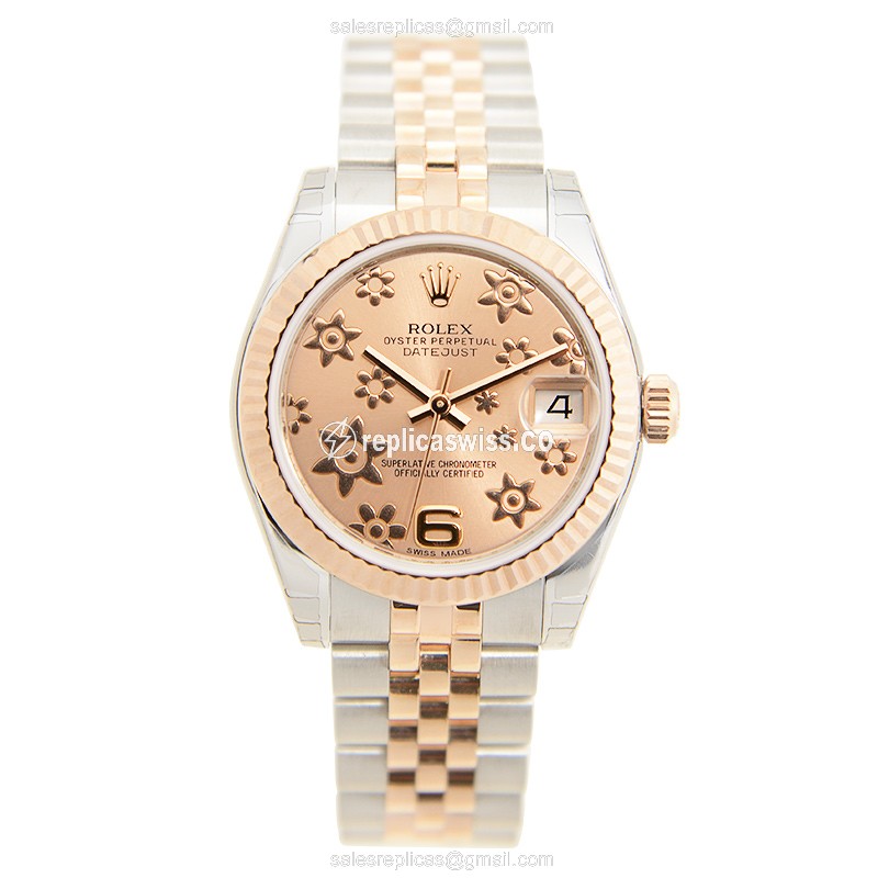 Rolex Datejust Replica - Automatic - 18kt Rose Gold Case, Pink Dial, Steel Gold Strap - View 2