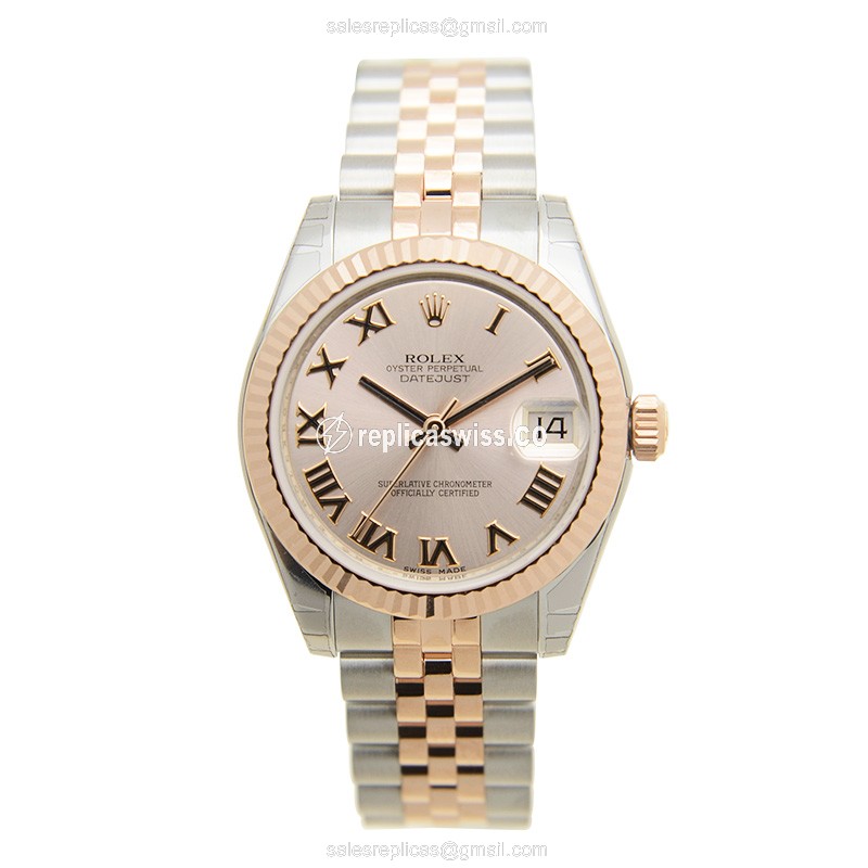 Rolex Lady Datejust Replica - Auto - Pink Dial - 18kt Gold & Steel - View 2
