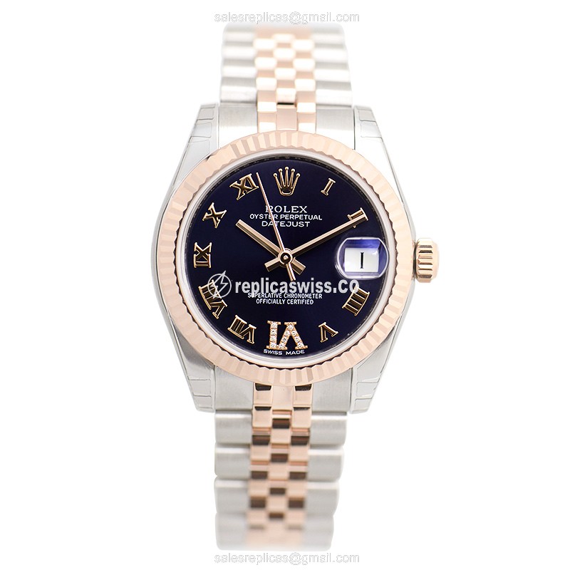 Rolex Datejust Lady Replica - Automatic - Rose Gold - Steel - Purple Dial - View 2