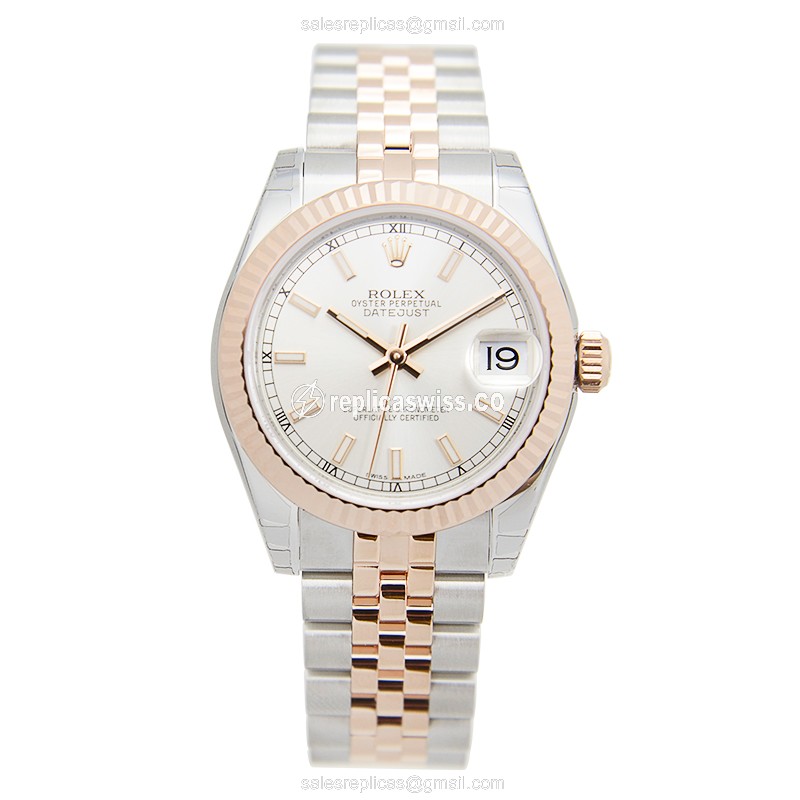 Rolex Datejust Replica - Automatic - Silver Dial on 18kt Gold & Steel Strap - View 2