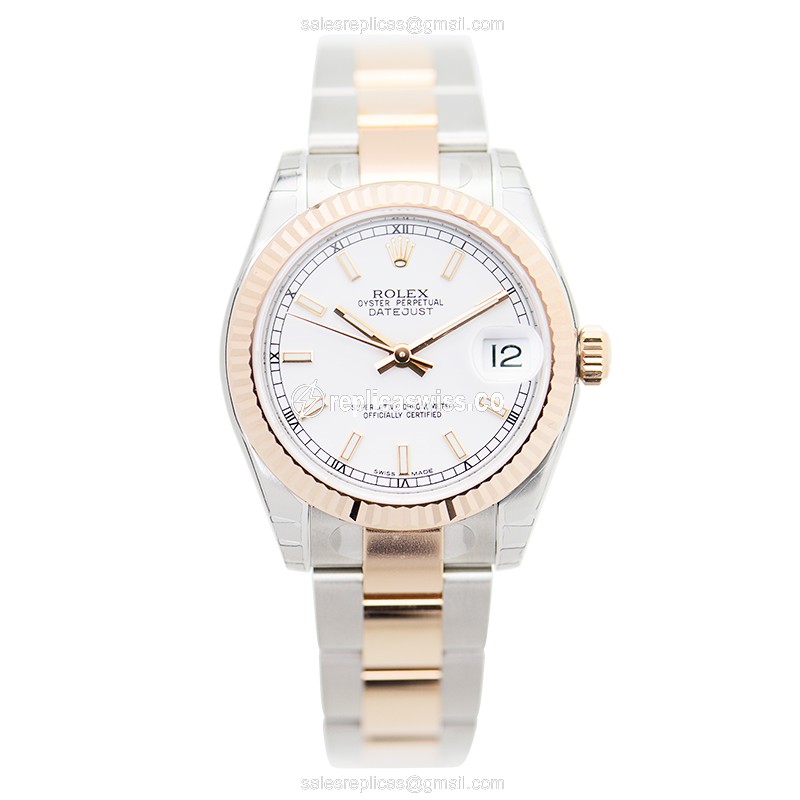 Rolex Lady Datejust Replica - Automatic - 18kt Rose Gold & Steel - White Dial - View 2