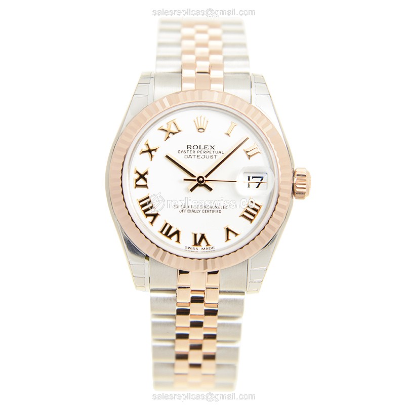 Rolex Lady Datejust Replica - Automatic - 18kt Rose Gold Case, White Dial, Silver Strap - View 2