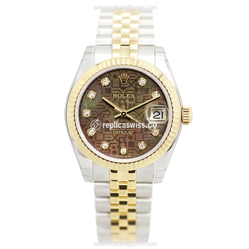 Rolex Datejust Replica - Automatic - 18kt Gold Case - Black Dial on Gold Strap - View 2
