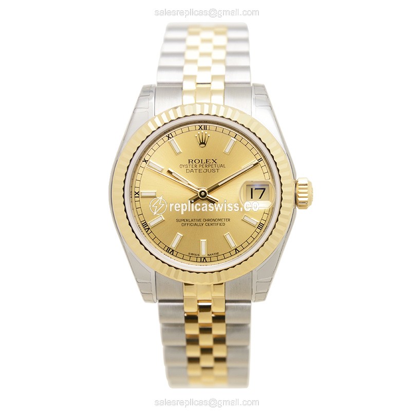 Rolex Datejust Replica - 18kt Gold & Steel - Automatic - Gold Dial - View 2