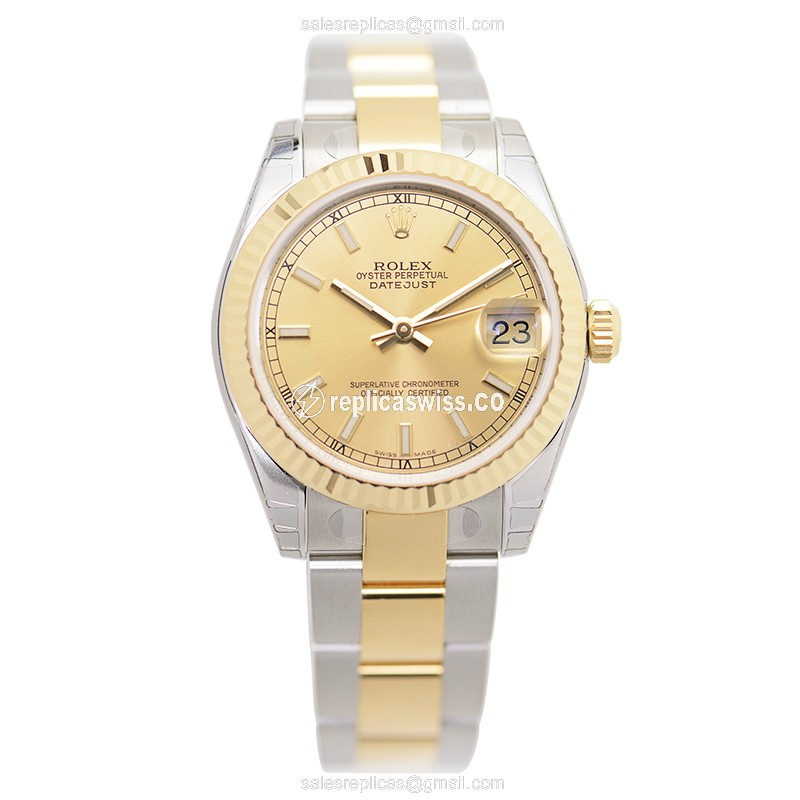 Rolex Lady Datejust Replica - Automatic - 18kt Gold Case, Gold Dial & Strap - View 2