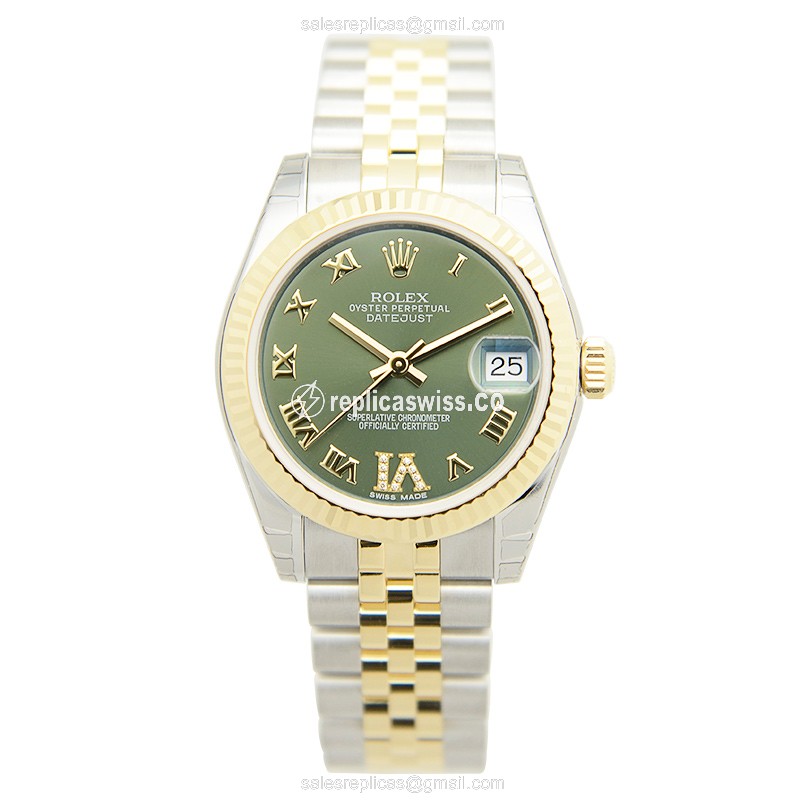 Rolex Datejust Lady Replica - Automatic - 18kt Gold & Steel - Green Dial - View 2