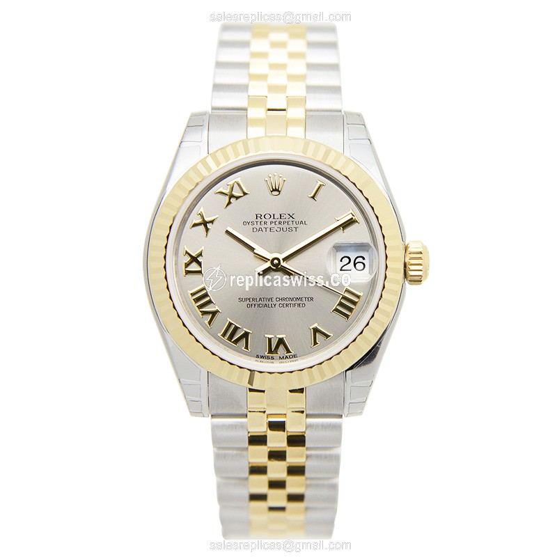 Rolex Lady Datejust Replica - Automatic - 18kt Gold & Steel Case - Gray Dial - View 2
