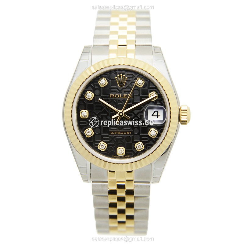 Rolex Lady Datejust Replica - Automatic, 18kt Gold, Black Dial on Steel - View 2