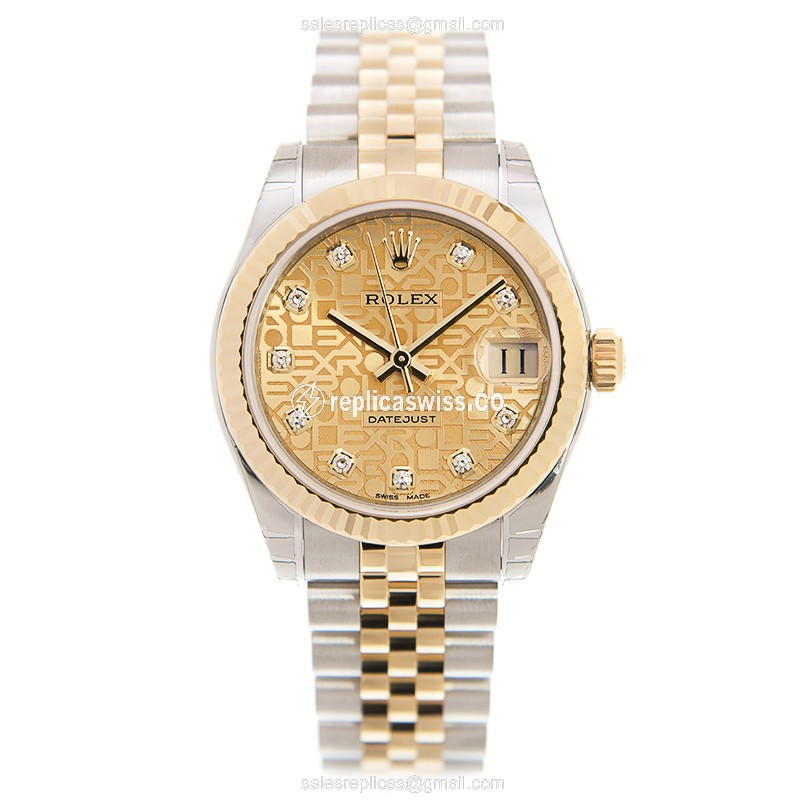 Rolex Lady Datejust Replica - Gold Case - Automatic - 18kt - Silver Strap - View 2