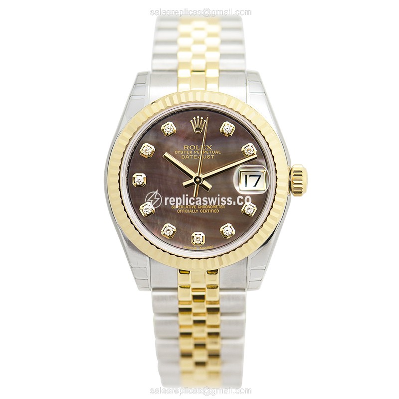 Rolex Datejust Lady Replica - Automatic - 18kt Gold & Steel Case - Black Dial - View 2