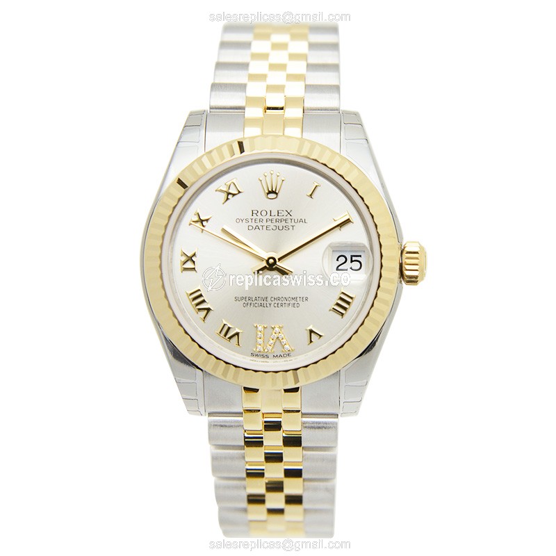 Rolex Datejust Replica - Automatic - Silver - 18kt Gold & Steel Case - View 2
