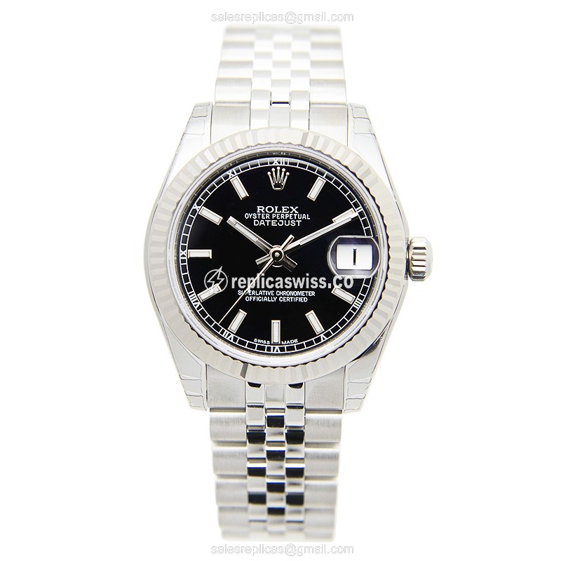 Rolex Lady Datejust Replica - Automatic - White Gold & Steel Case - Black Dial - View 2