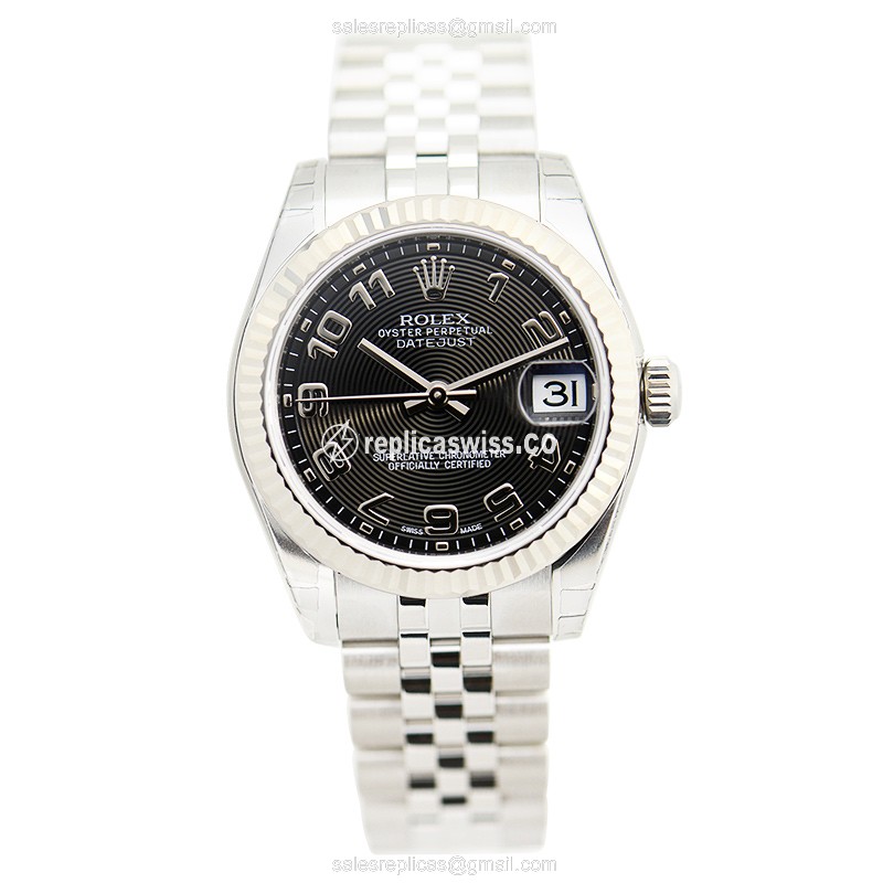 Rolex Datejust Replica - Automatic - White Gold Case, Black Dial, Steel & Silver Strap - View 2