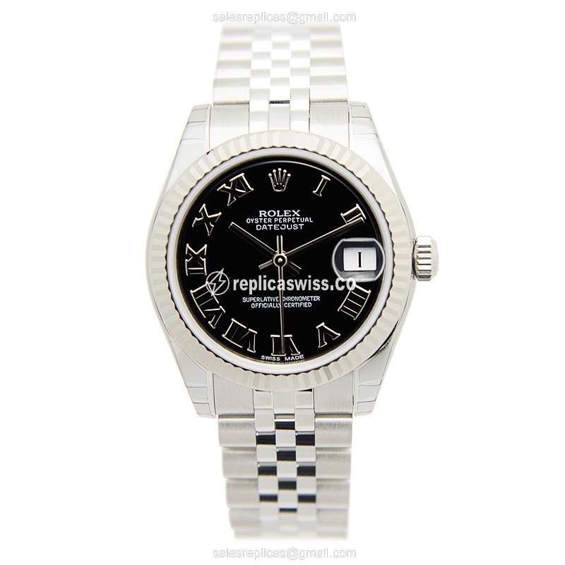 Rolex Datejust Replica - Automatic - White Gold & Steel - Black Dial, Steel Strap - View 2