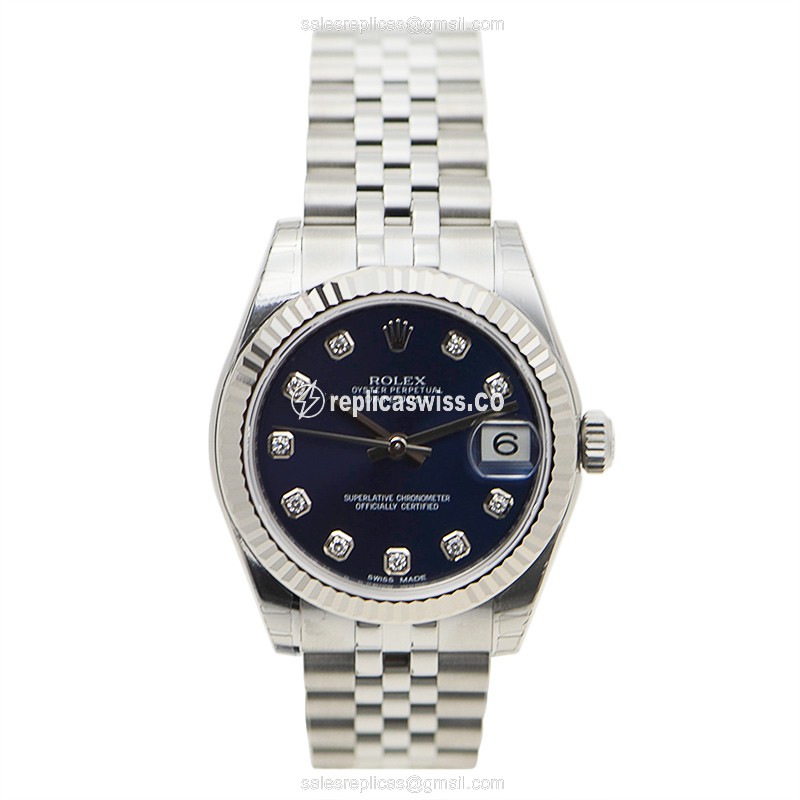 Rolex Datejust Replica - Automatic - White Gold - Blue Dial, Steel Clasp & Strap - View 2