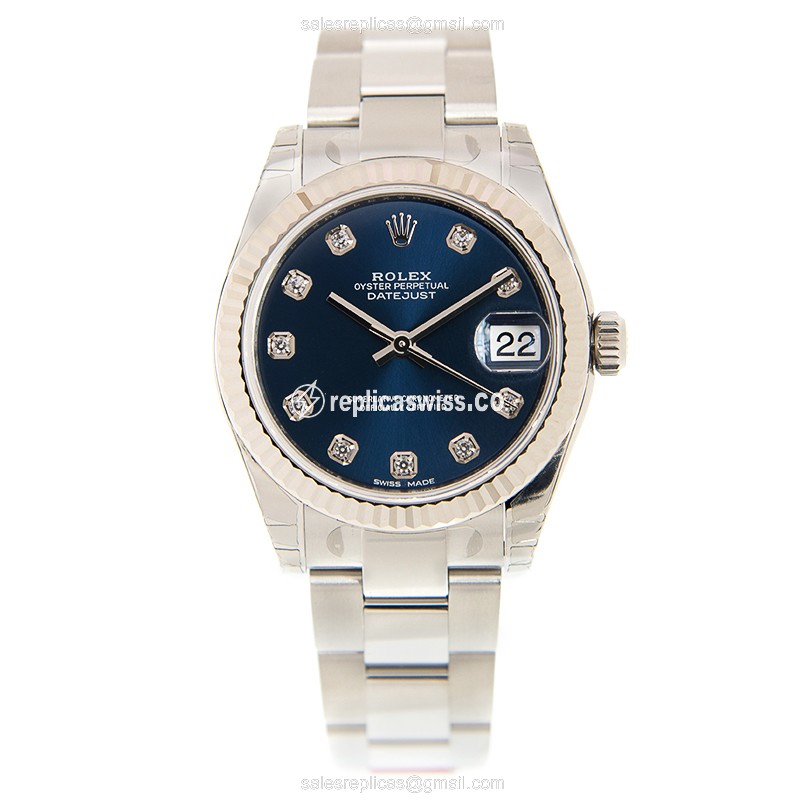 Rolex Datejust Replica - Automatic - White Gold & Steel - Blue Dial - View 2