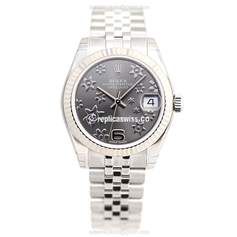 Rolex Datejust Lady Replica - Automatic - Steel Case, Gray Dial, Silver Clasp & Strap - View 2