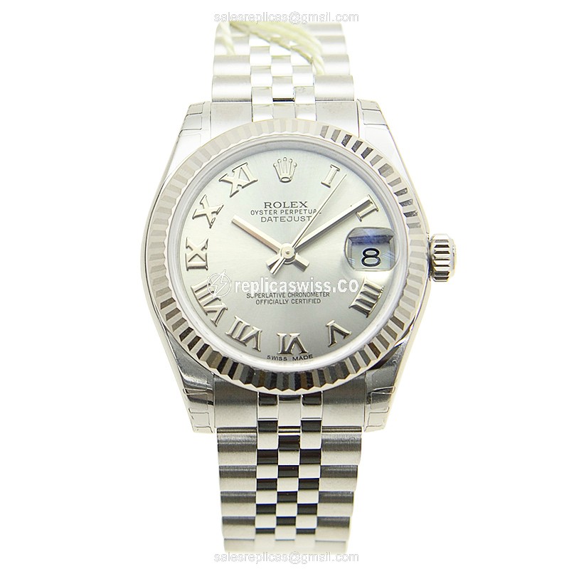 Rolex Datejust Replica - Automatic - White Gold & Steel Case - Gray Dial, Silver Clasp, Steel Strap - View 2