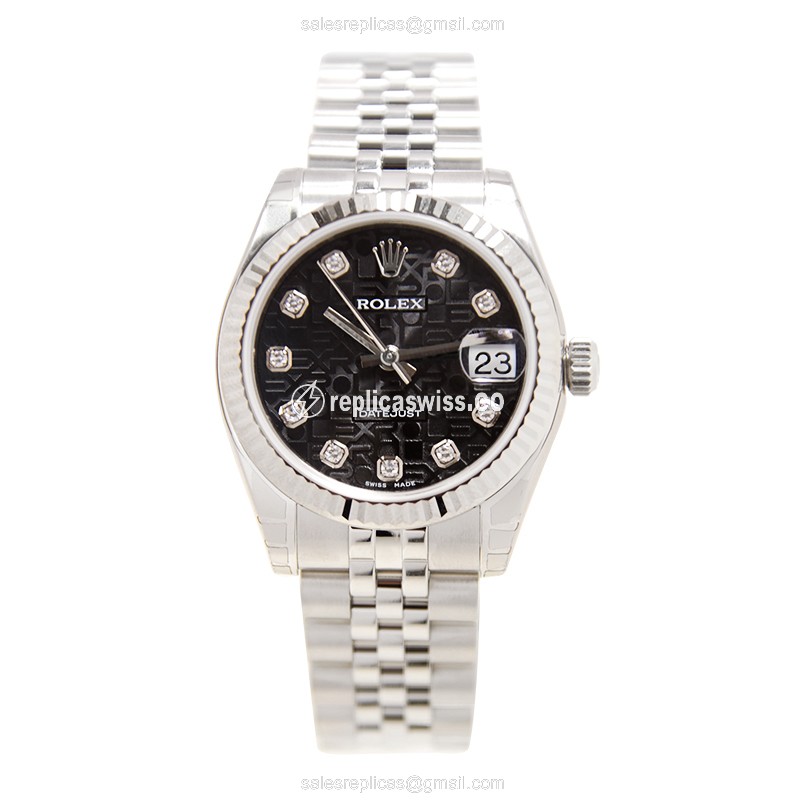 Rolex Datejust Replica - Automatic - Black Dial, Silver Clasp & Steel Strap - View 2