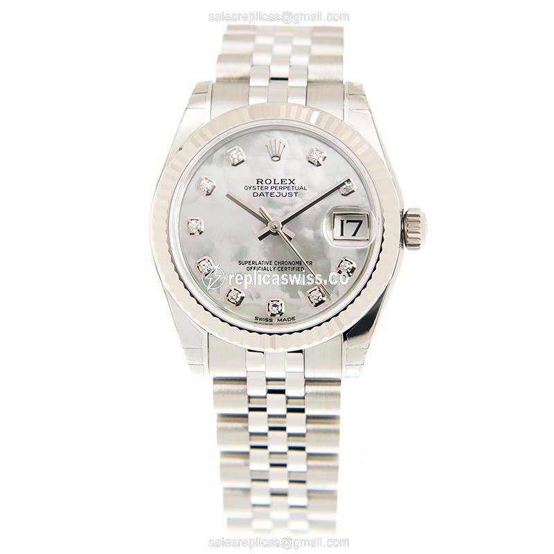 Rolex Datejust Replica - Automatic - White Gold & Steel - White Dial, Silver Clasp - View 2