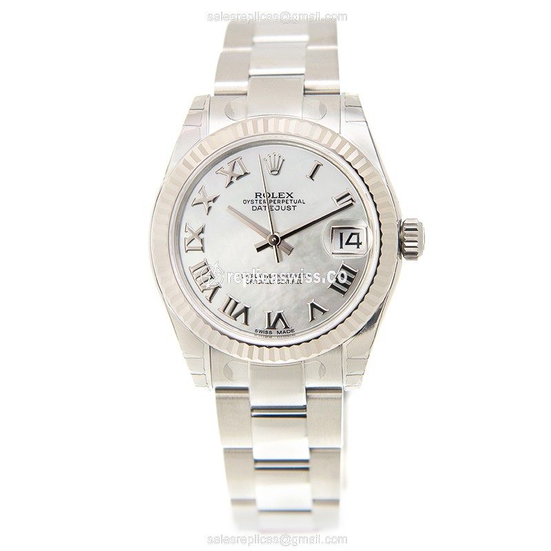 Rolex Lady Datejust Replica - Automatic - White Gold & Steel - White Dial - Steel Strap - View 2