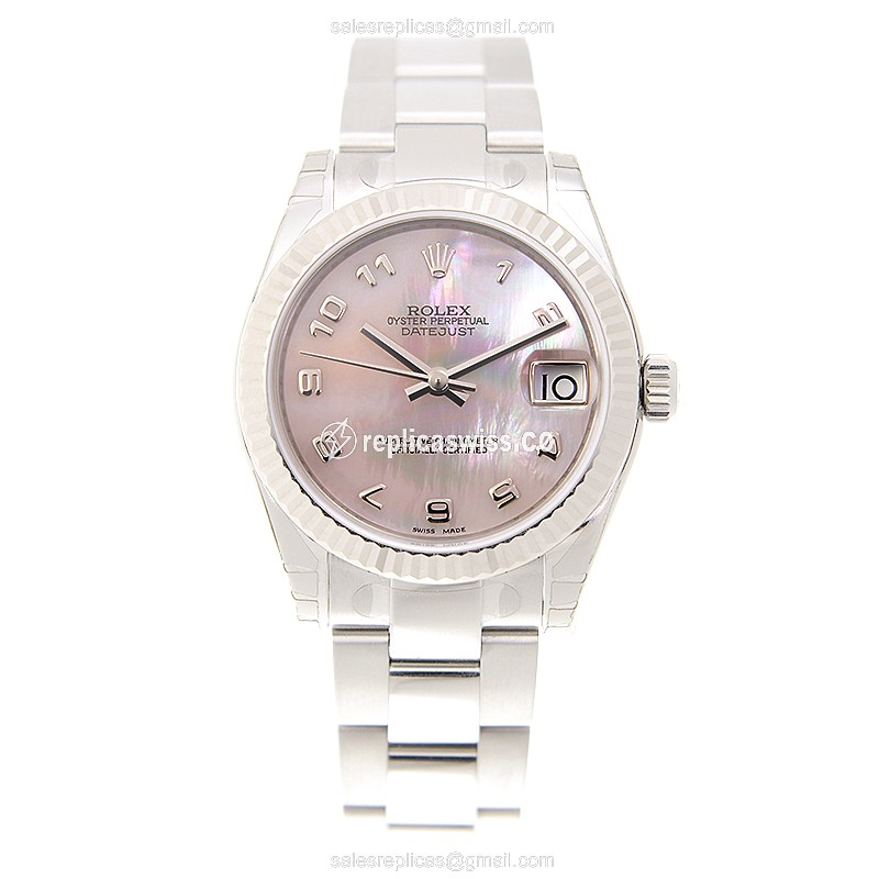 Rolex Lady Datejust Replica | Automatic | 18kt White Gold | Pink Dial | Steel Clasp - View 2