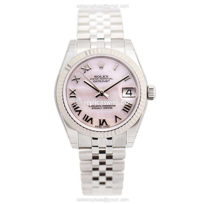Rolex Lady Datejust Replica - Automatic - 18kt White Gold & Steel - Pink Dial - Silver Steel Strap - View 2