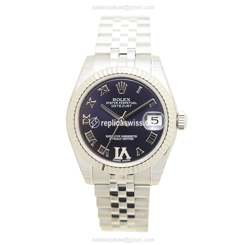Rolex Datejust Lady Replica - Automatic - White Gold Case - Purple Dial, Steel Strap - View 2