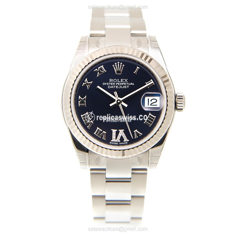 Rolex Datejust Lady Replica - Automatic - White Gold Case, Purple Dial on Silver Steel Strap - View 2