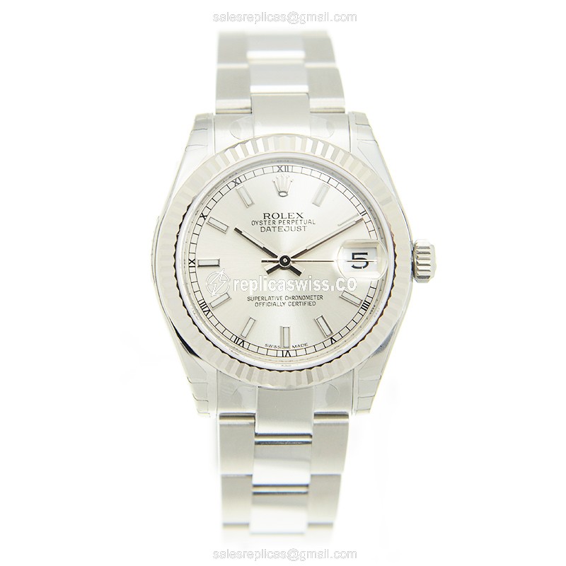 Rolex Lady Datejust Replica - Automatic - 18kt White Gold & Steel - Silver Dial - Steel Strap - View 2