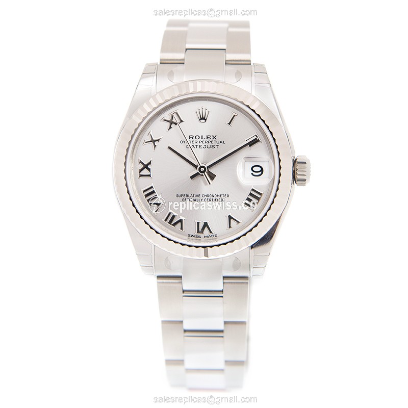Rolex Lady Datejust Replica - Automatic - White Gold & Steel - Silver Dial - Steel Strap - View 2