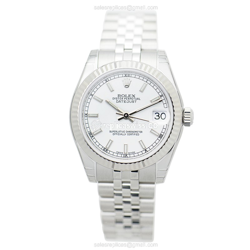 Rolex Datejust Lady Replica - Automatic - White Gold & Steel - Silver Dial - Steel Bracelet - View 2