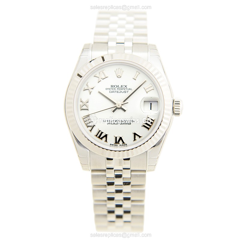 Rolex Lady Datejust Replica - Automatic - 18kt White Gold & Steel - Silver Dial - Steel Bracelet - View 2