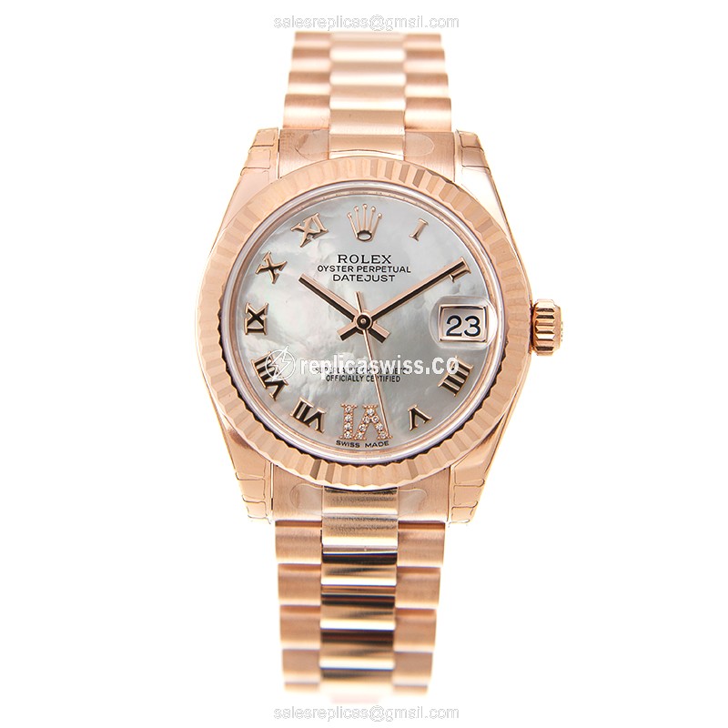 Rolex Datejust Replica - Automatic - 18kt Rose Gold - White Dial - View 2