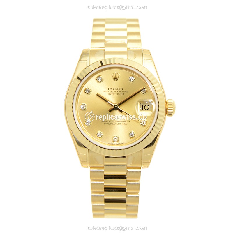 Rolex Lady Datejust Replica - Automatic - Gold Dial on Gold Strap - View 2