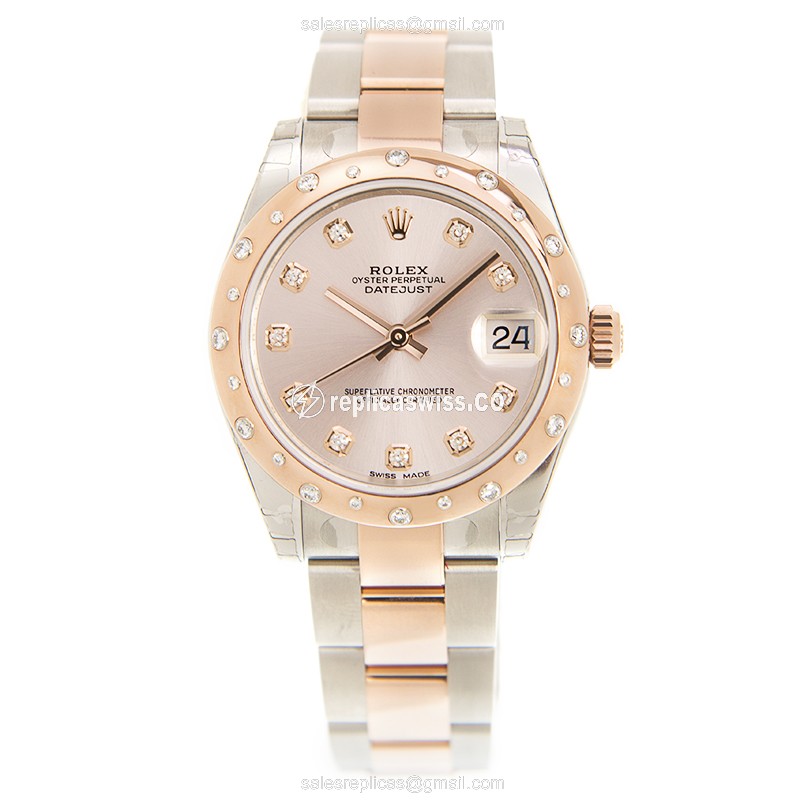 Rolex Datejust Replica - Automatic - 18kt Rose Gold & Steel - Pink Dial - View 2