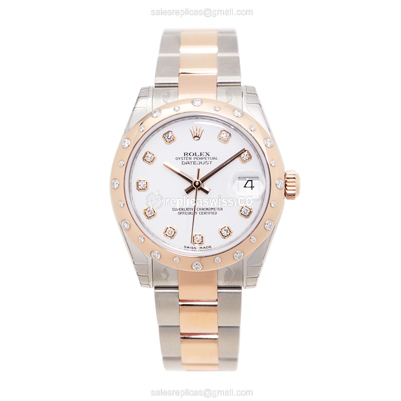 Rolex Lady Datejust Replica - Automatic - White Dial on Steel - 18kt Rose Gold & Steel Case - View 2