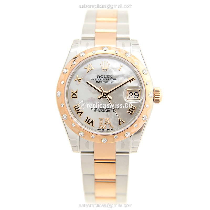 Rolex Datejust Lady Replica - Automatic - 18kt Rose Gold & Steel Case - Silver Dial - View 2