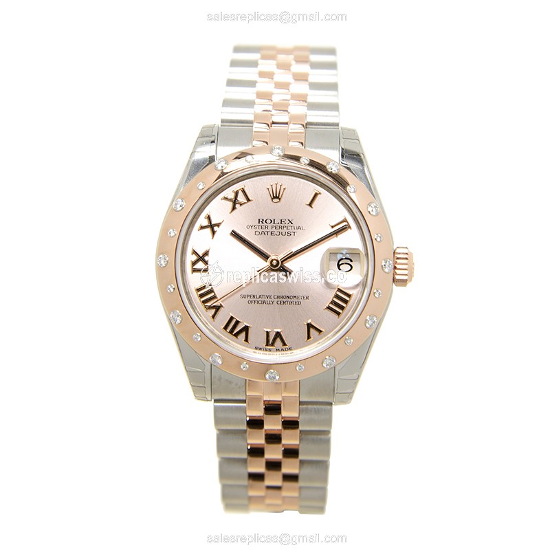 Rolex Lady Datejust Replica - Auto - 18kt Rose & Steel Case - Pink Dial - Silver Band - View 2