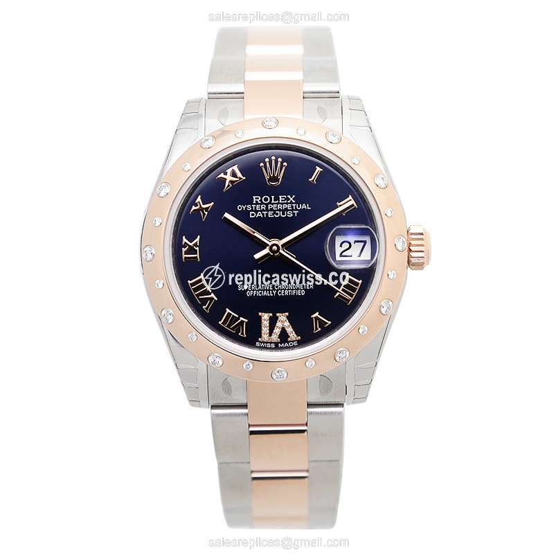 Rolex Datejust Replica - Automatic - 18kt Rose Gold - Purple Dial, Pink Steel Strap - View 2