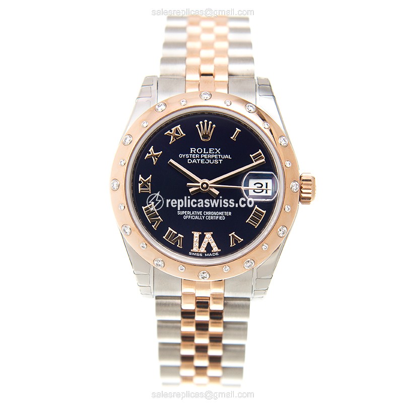 Rolex Datejust Lady Replica - Automatic - 18kt Rose Gold Case - Purple Dial, Diamond Bezels - View 2